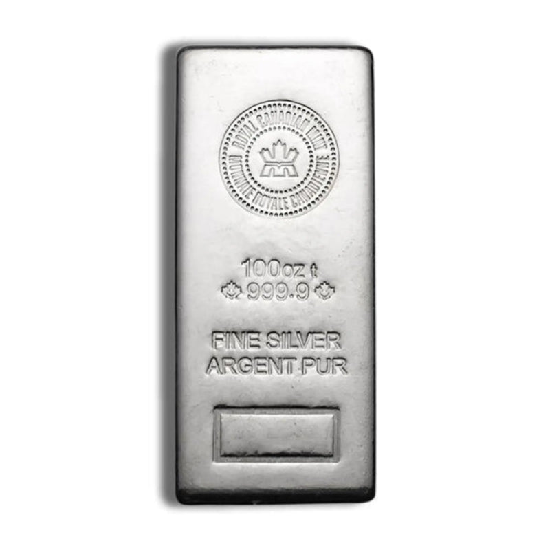 Silver bar with assay mark on a white background